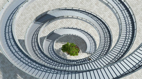 aerial view of circular staircases