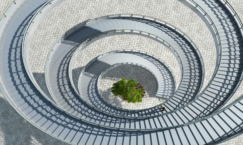 aerial view of circular staircases