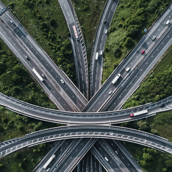 Aerial of criss-crossing streets