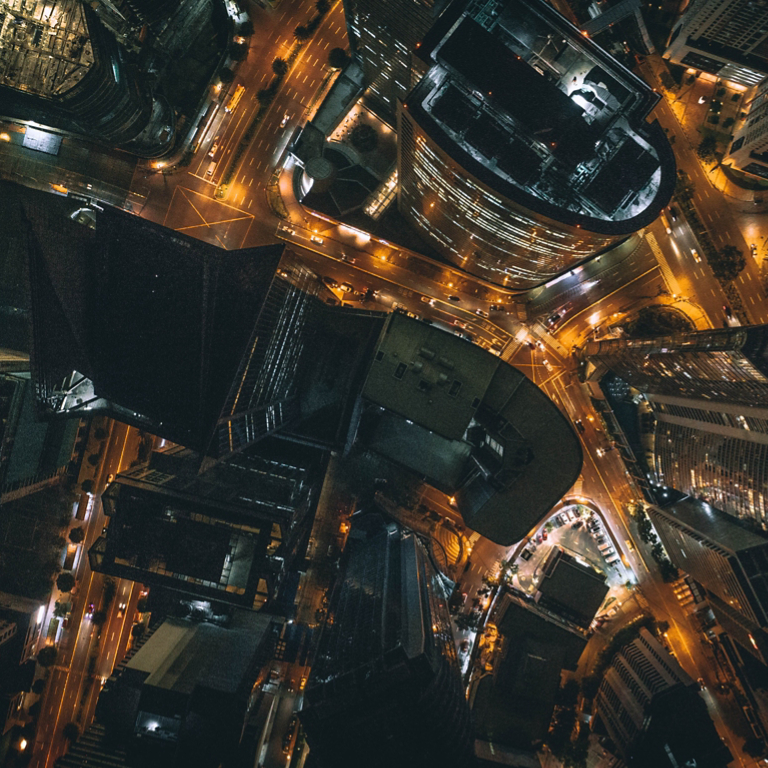 Nighttime in the middle of a city