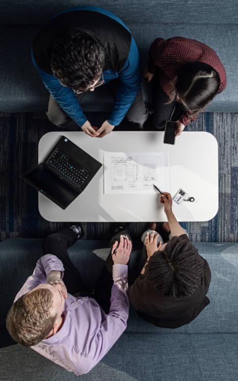 Overhead view of a business meeting