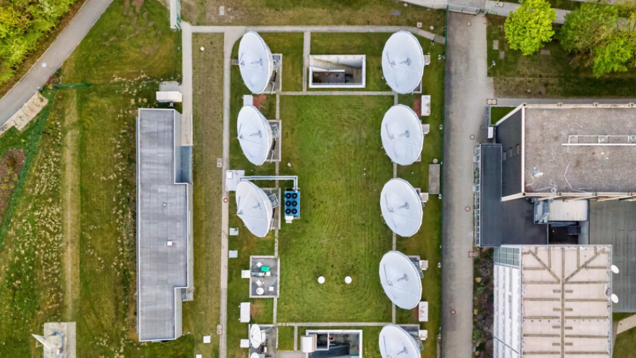 Bird's-eye view from drone of Satellite Dish