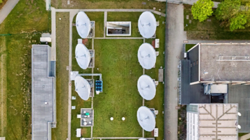 Bird's-eye view from drone of Satellite Dish