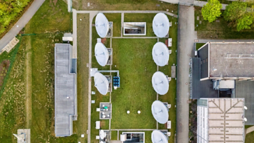 Bird's-eye view from drone of Satellite Dish