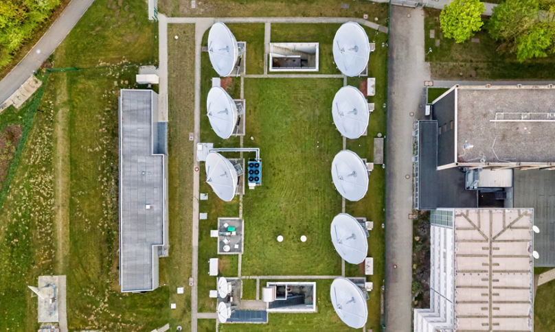 Bird's-eye view from drone of Satellite Dish