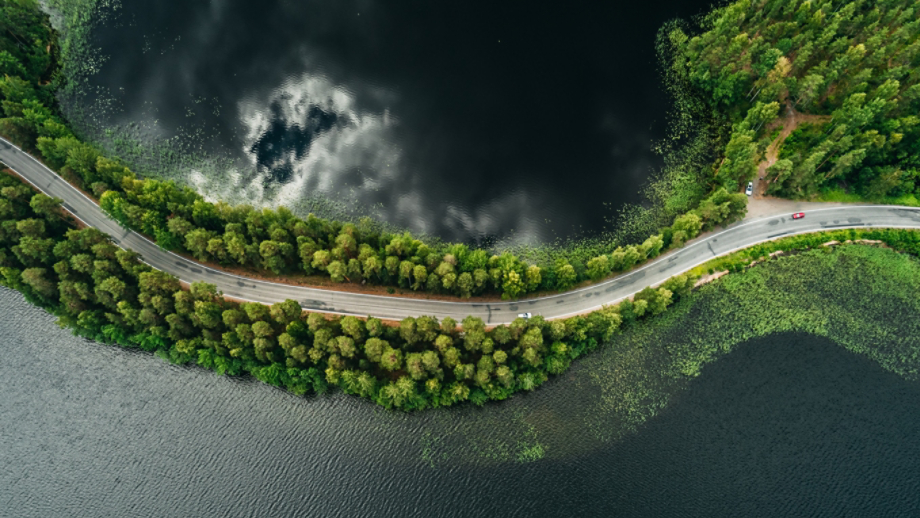 Aerial Roadside Lake View