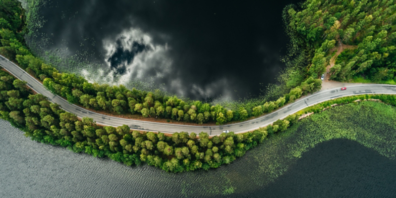 Aerial Roadside Lake View