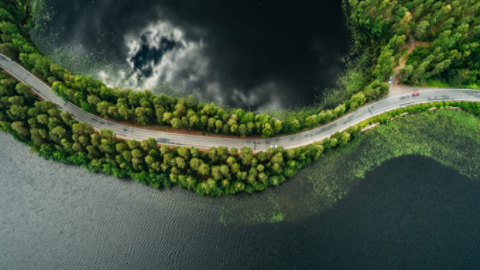 Aerial Roadside Lake View