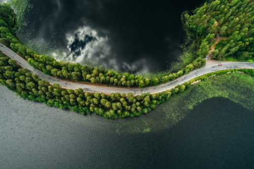 Aerial Roadside Lake View