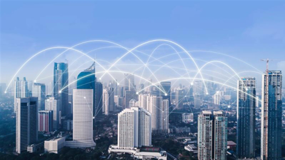 High buildings with network connection at morning
