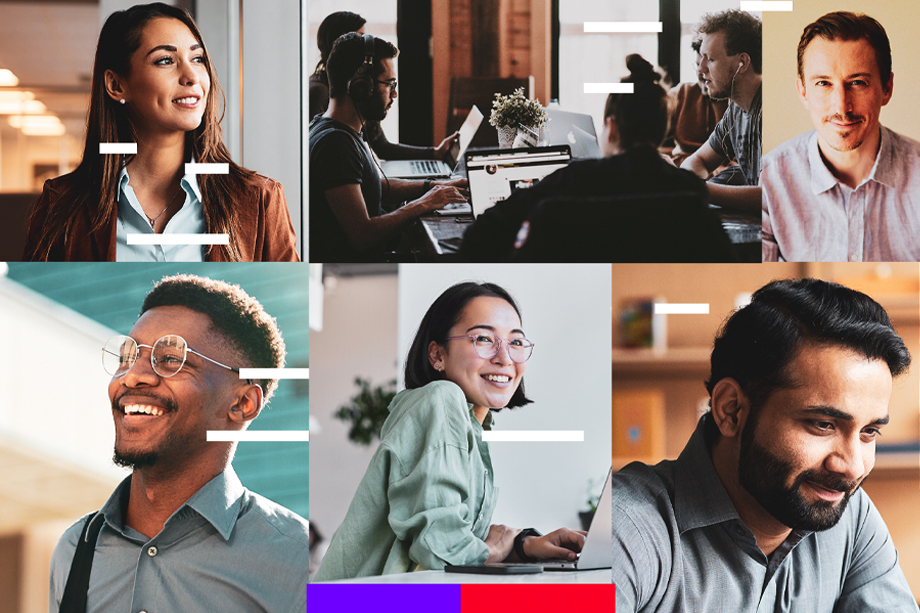 Professionals smiling in a workplace