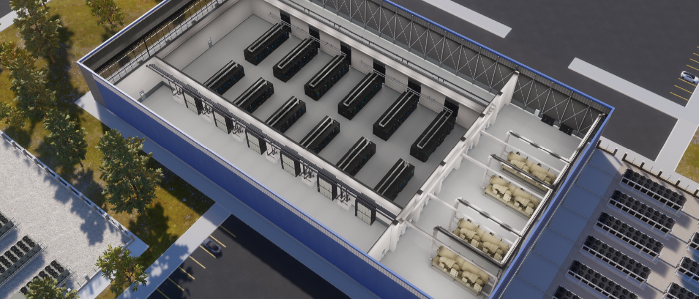 Data Center System in Cutaway of Building