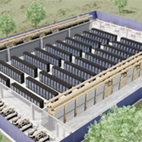 Data Center Cutaway with Server Racks and Cooling Units
