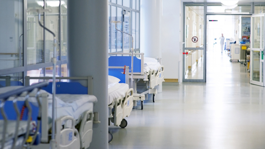 Hospital beds in the hallway