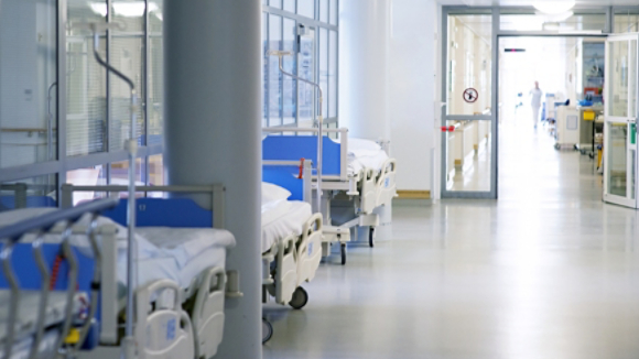 Hospital beds in the hallway