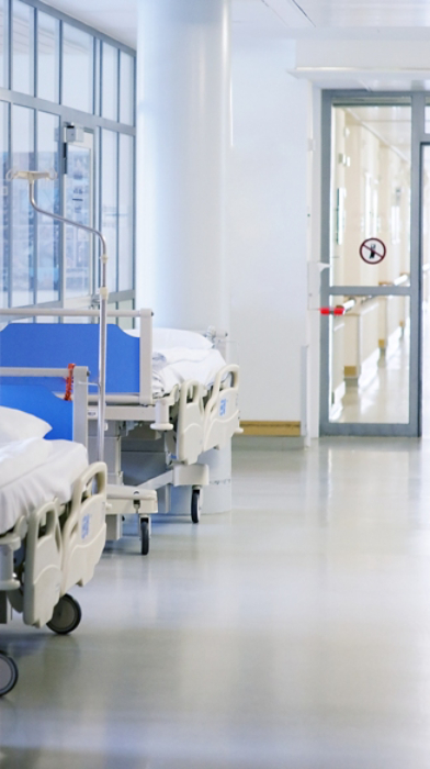 Hospital beds in the hallway