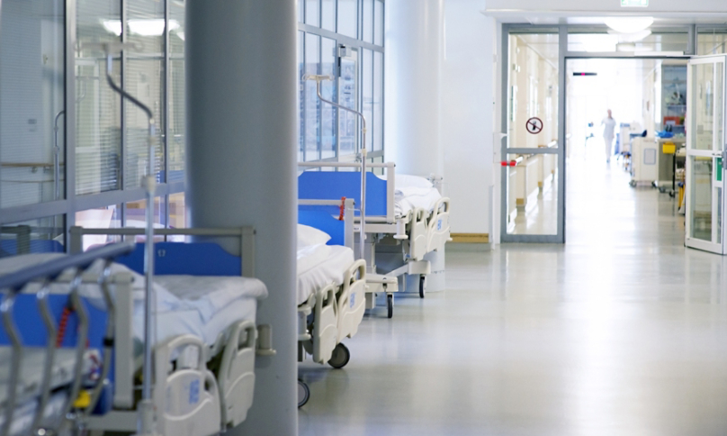 Hospital beds in the hallway