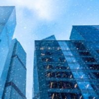 Modern Buildings in Snowfall