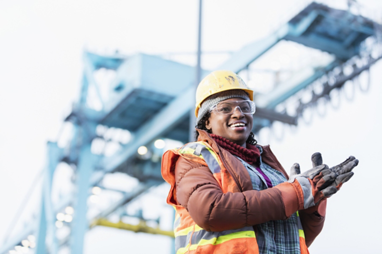 Dock worker working at a shipping port