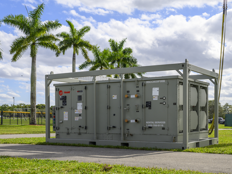 Trane air handler rentals provide temporary cooling for warehouses, tents and other facilities