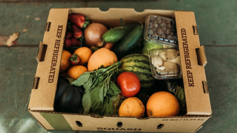 Small truck import box delivery stock image