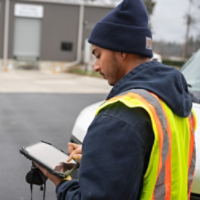 Technician Checking Tablet