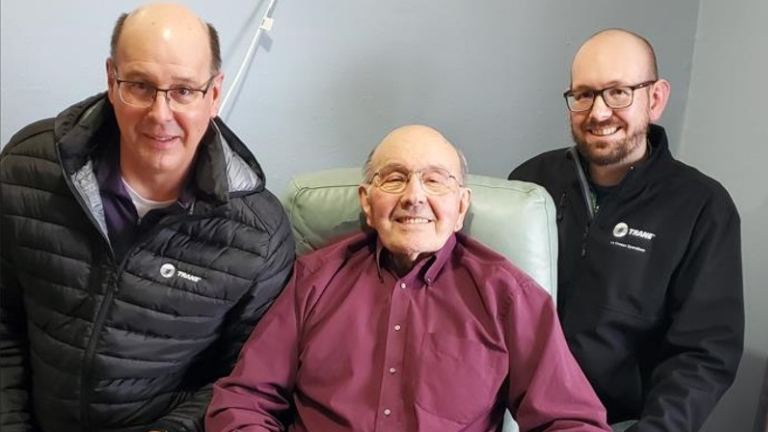 From left to right: Brian Fiegen, systems development leader, with his late father, Don, retired manufacturing engineer, and his son, Andrew, laboratory engineer.