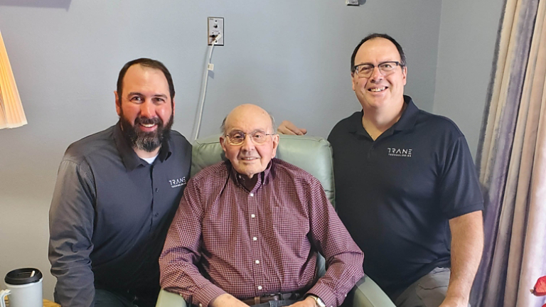 From left to right: Joe Fiegen, product development engineer, with his late grandfather, Don, retired manufacturing engineer, and his father, Greg Fiegen, retired manufacturing engineer.