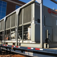 Air-Cooled Chiller Rental in Front of Building on Trailer