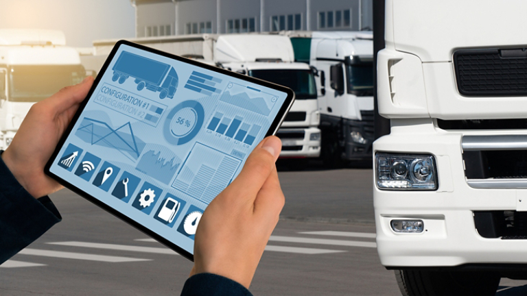 Fleet tracking telematics dashboard on a tablet