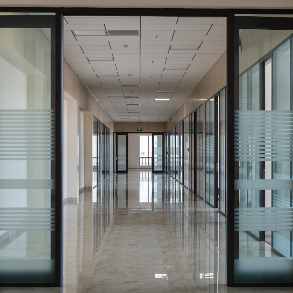 Large empty office corridor