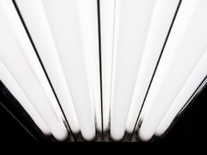LED fluorescent light tubes closeup. Professional lighting equipment for photo or video production.
