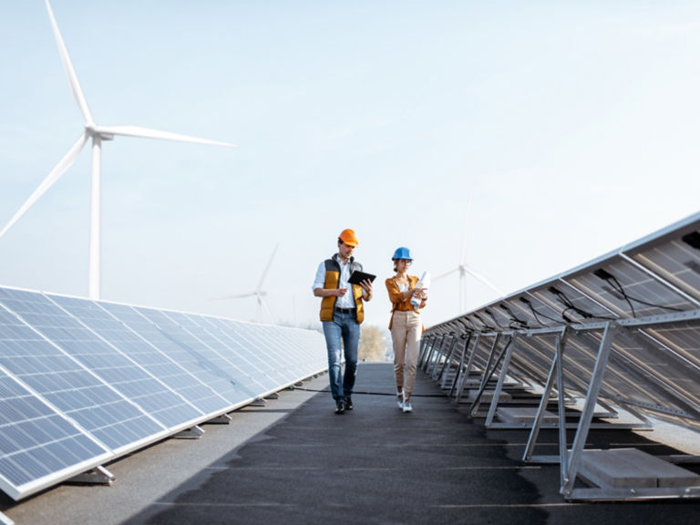 Engineers on a solar power plant