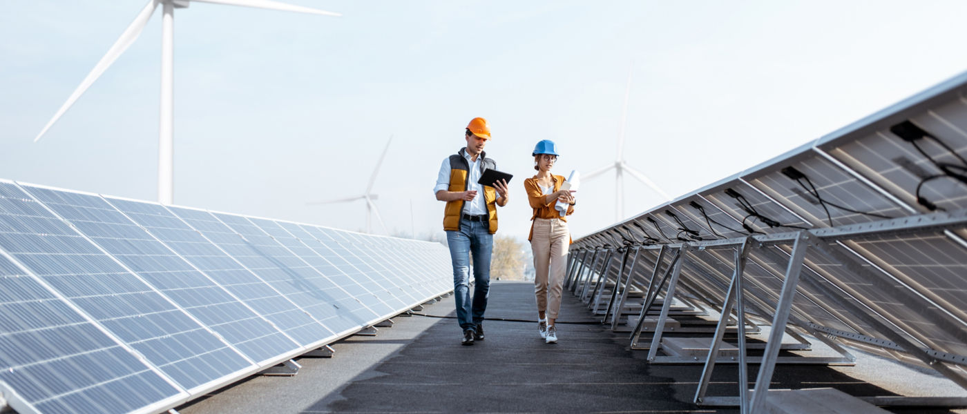 Engineers on a solar power plant