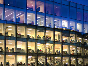 LONDON, UK - DECEMBER 19, 2014: Late office workers