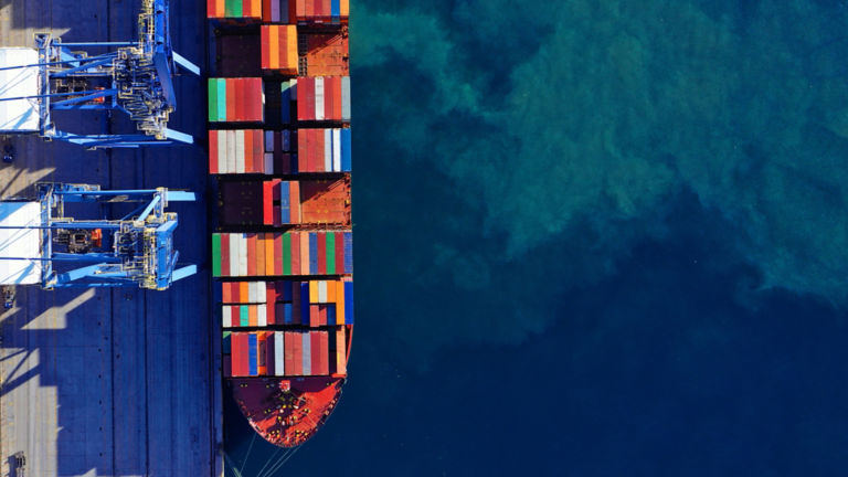 Cargo ship in a loading dock