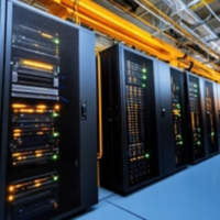 Advanced Data Center Server Racks in High-Tech Facility