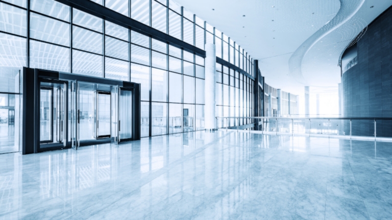 modern business hall interior with glass wall