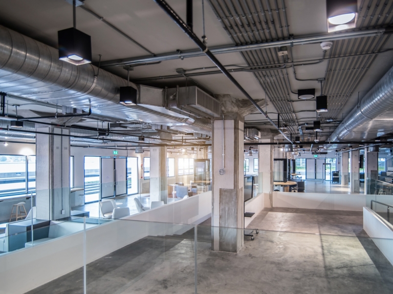 Steel studs used to frame in a large commercial building.