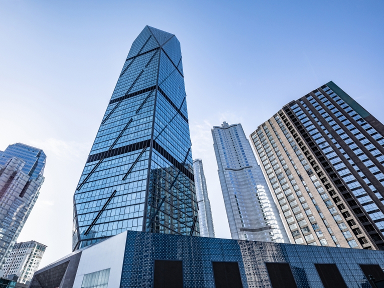Low angle shot of modern glass building