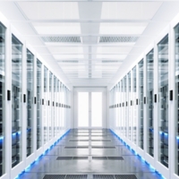 Data server rack center. Backup cloud service. 3D rendering