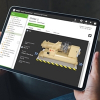 Mockup image of a woman holding black tablet pc with blank white screen in cafe