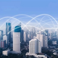 High buildings with network connection at morning