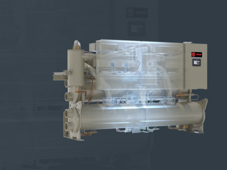 Trane water-cooled chillers, featuring centrifugal and helical rotary screw compressor technology