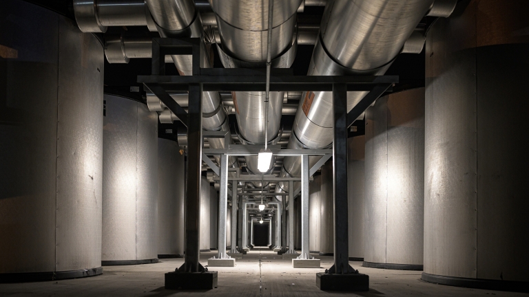 Energy Storage Iceback Piping Front Facing Night-Time