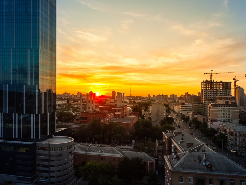 Kiev city skyline in the evening
